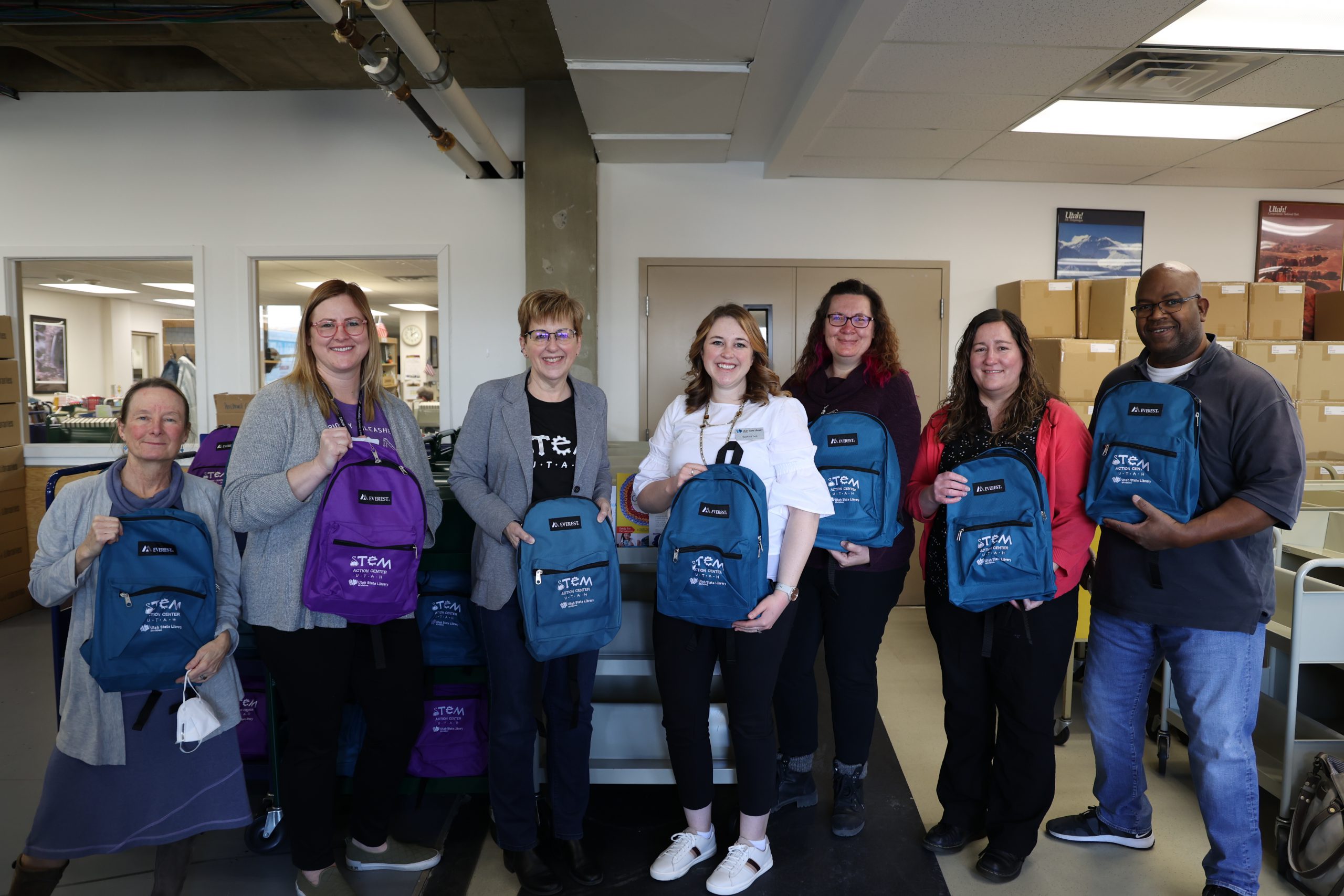 STEM AC and Library employees hold stress relief kits