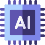 A purple and white symbol of a circuit with the letters AI on it