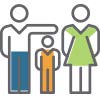Simple illustration of three people: two adults and one child standing between them.
