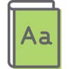 Green book icon with Aa on the cover, outlined in gray.
